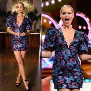 Rebecca Vallance Leila Puff Sleeve Mini Dress Metallic Blue/Purple Size US 2